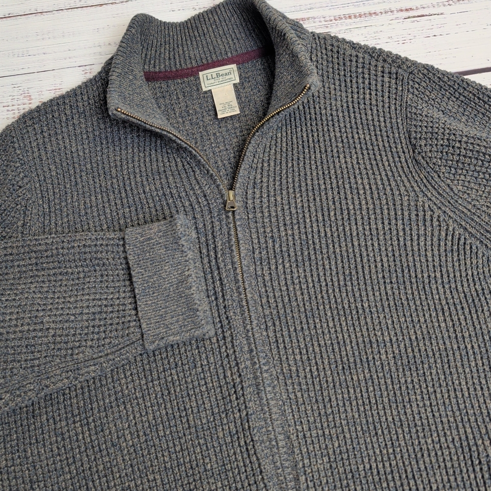 LL Bean Waffle Knit Heavy Grandpa Full Zip Cardigan Sweater Men's Size XXL Gray
